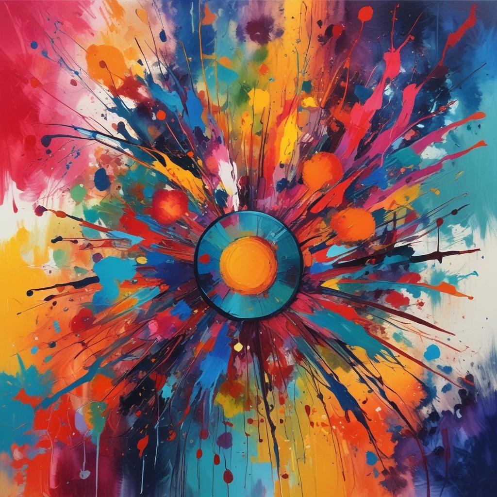 A vibrant abstract painting by Ayuno showcasing their artistic talent